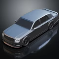 Silver Extended Luxury Car With Streamlined Design And Black Wheels On Dark Background