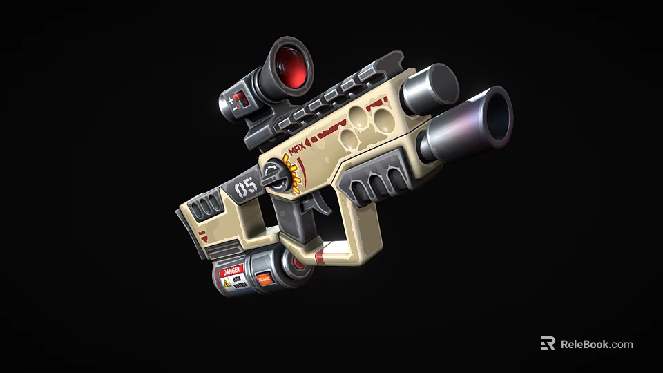 Futuristic Sci Fi Weapon With Red Scope Barrel 05 Marking And Tan Components 3d model 