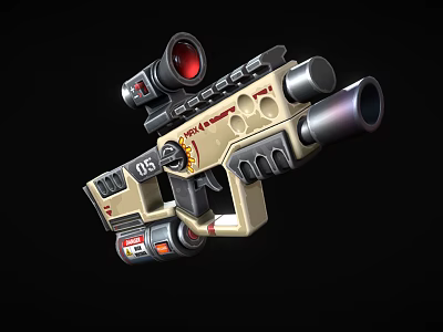 Futuristic Sci Fi Weapon With Red Scope Barrel 05 Marking And Tan Components 3d model