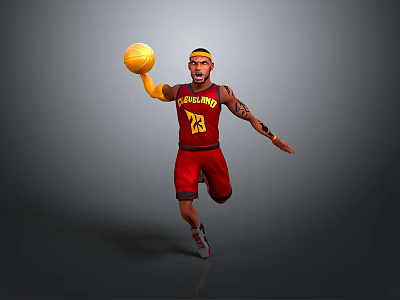 Man Playing Basketball in Red Jersey Number 23 Running With Yellow Ball 3d model