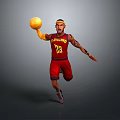 Man Playing Basketball in Red Jersey Number 23 Running With Yellow Ball