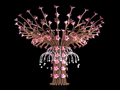 Elegant Decorative Tree Sculpture With Pink Flowers Branches And Hanging Beaded Tassels 3d model