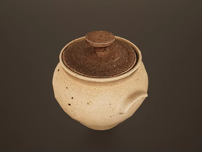 Handcrafted Beige Speckled Ceramic Teapot Featuring Brown Lid And Curved Spout 3d model