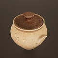 Handcrafted Beige Speckled Ceramic Teapot Featuring Brown Lid And Curved Spout