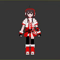 Red And White Hooded Anime Character 3D Model With Skirt Gloves And Boots