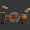 Professional Wooden Drum Set With Red Stands Gold Cymbals And Red Stool