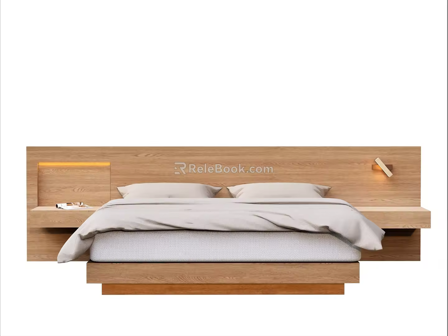 Suspended Double Bed Solid Wood Backrest Bed Table Lamp Wall Lamp Strip 3d model