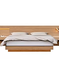 Suspended Double Bed Solid Wood Backrest Bed Table Lamp Wall Lamp Strip 3d model