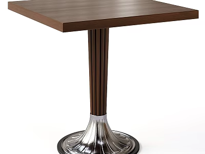 Modern Side Table With Square Wooden Top Brown Legs And Silver Metal Base 3d model