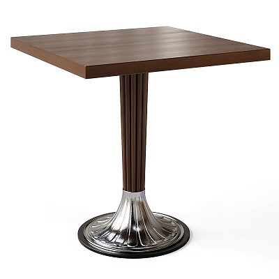 Modern Side Table With Square Wooden Top Brown Legs And Silver Metal Base 3d model