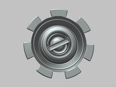 Metal Mechanical Knob With Circular Shape Central Bar Groove And Symmetric Projections 3d model