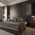 Modern Bedroom Interior With Wooden Paneling King Bed Nightstands And Area Rug