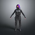 Purple Haired Tactical Character In Black Gear With Mythical Creature