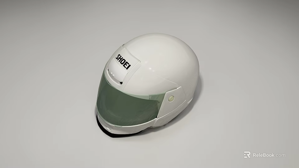 SAHELI White Motorcycle Helmet With Green Visor And Smooth Shiny Surface 3d model 