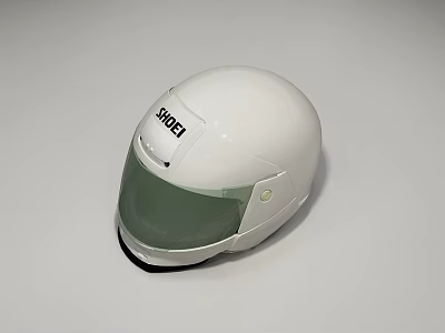 SAHELI White Motorcycle Helmet With Green Visor And Smooth Shiny Surface 3d model