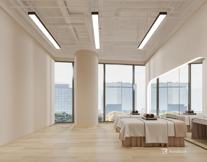 Fitness Studio Interior With Bright Space And City View 3d model 