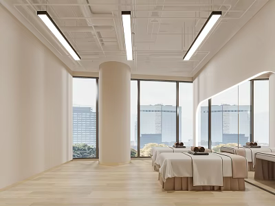 Fitness Studio Interior With Bright Space And City View 3d model