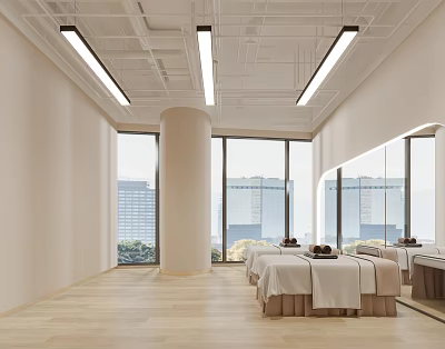 Fitness Studio Interior With Bright Space And City View 3d model
