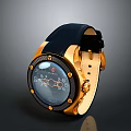 Luxury Fashion Wrist Watch With Black Leather Strap Gold Dial And Crystal Accents Design
