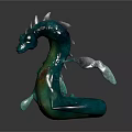 3D Mythical Dragon Sculpture With Teal Green Shiny Body Spiked Back And Detailed Wings