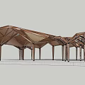 Modern Architectural Pergola With Geometric Roof Structure And Metallic Supporting Columns