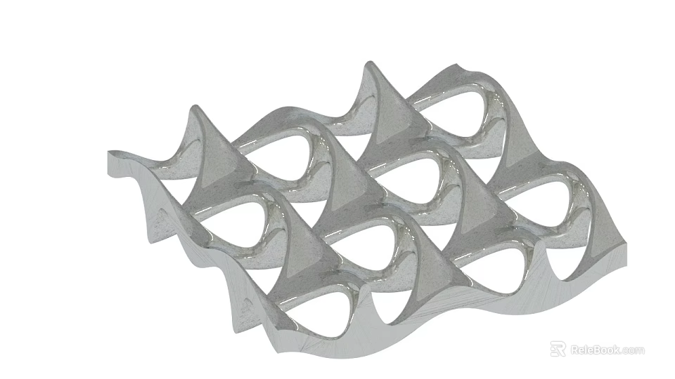 Gray Metal Decorative Grid Featuring Wavy Design And Cone Shaped Structures 3d model