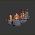 Modern Decorative Scene With Blue Glowing Base Orange Red Structures And Geometric Shapes