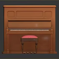 Brown Wooden Upright Piano With Pink Stool And Classic Design Features