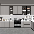 Modern Kitchen Interior Design With Gray Cabinets Built-in Appliances And Overhead Lighting