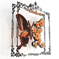 Artistic Plant Combination With Orange Pink Flowers Butterfly Accents And Decorative Frames