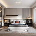 Modern Bedroom Interior Design With Comfortable Bed Gray Bedding And Pendant Light 3d model
