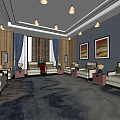 Elegant Hotel Public Lounge With Comfortable Sofas Armchairs Wall Art Large Windows And Area Rug