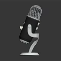 Retro Microphone With Metal Mesh Grille Black Body Red Button And Silver Stand