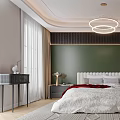 Modern Bedroom Interior Design With Green Wall White Bed Circular Chandelier And Green Armchair