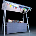 Small Outdoor Kiosk With White Canopy And Colorful Bunting Flags Displaying Items