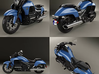 Blue Cruiser Motorcycle With Sleek Design Black Seat And Chrome Exhaust Pipes 3d model
