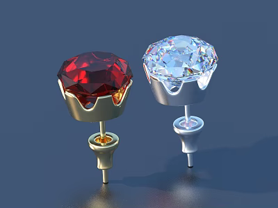 Ruby And Diamond Stud Earrings With Shiny Metallic Base Minimalist Jewelry Design 3d model