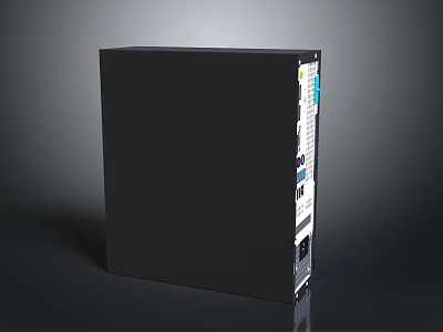Modern Black Electronic Device Featuring Side Panel Labels And Connecting Ports 3d model