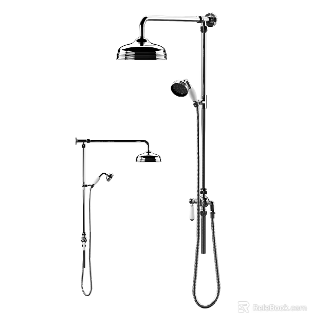 Modern Chrome Shower Head System With Rainfall Top Spray Handheld Wand And Adjustable Rod 3d model 