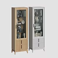 Light Wood and White Glass Door Bookcases Featuring Books Decorative Items and Drawers