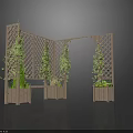 Wooden Garden Pergola With Lattice Design Potted Green Plants And Bench