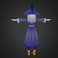 3D Witch Character Wearing Blue Robe Blue Hat With White Hair And Outstretched Arms