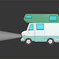 Cute Teal And White Camper Van 3D Model With Roof Windows And Compact Design