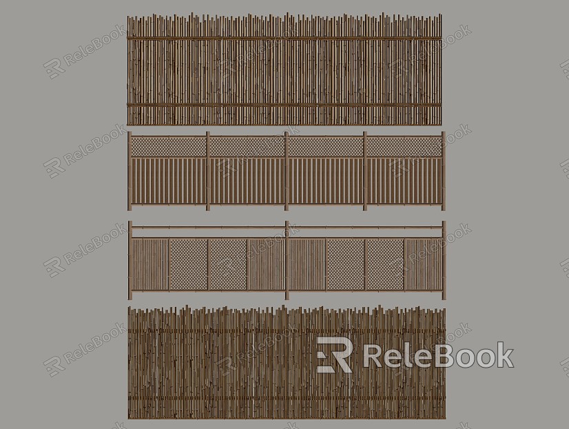 Bamboo fence fence fence partition fence fence fence fence handrail wood model