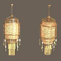 Traditional Gold Ceiling Pendant Lamps with Lattice Design and Hanging Tassels