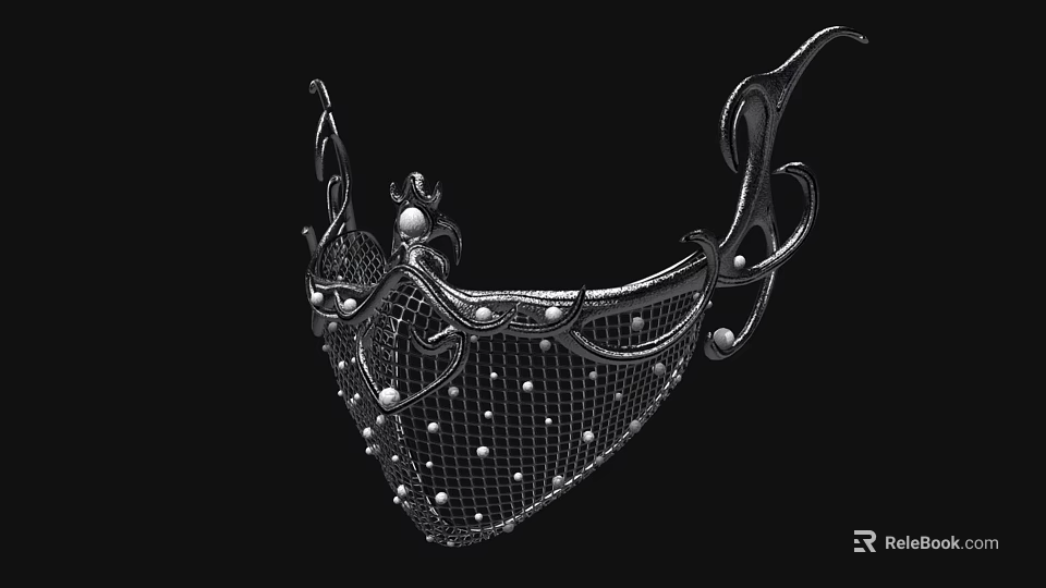 Ornate Metallic Hat with Intricate Mesh Pattern and Pearl Accents Vintage Inspired Design 3d model 