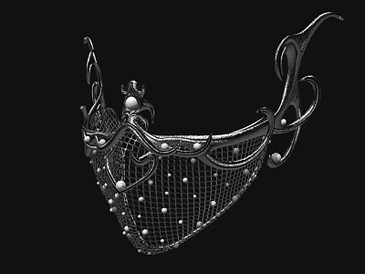 Ornate Metallic Hat with Intricate Mesh Pattern and Pearl Accents Vintage Inspired Design 3d model
