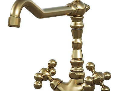 Golden Decorative Faucet With Ornate Ball Shaped Knobs And Spiral Body Design 3d model
