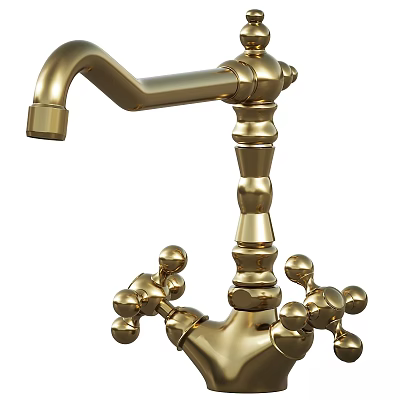 Golden Decorative Faucet With Ornate Ball Shaped Knobs And Spiral Body Design 3d model