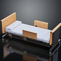 Single Bed Featuring Wooden Headboard Footboard Light Gray Mattress On Black Metal Frame With Wheels